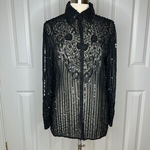 Vintage Black Sequin Lace Top